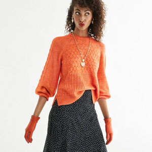 Cabi 4038 Harvest Pullover sweater hunter orange balloon sleeves women's small S